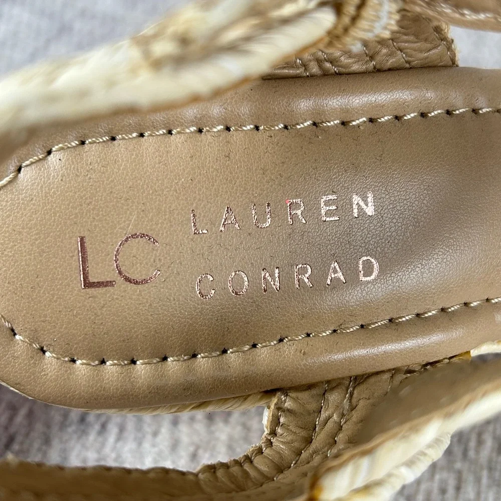 LC Lauren Conrad Galena Natural Woven Braided Wedge Platform Sandals Womens 8.5